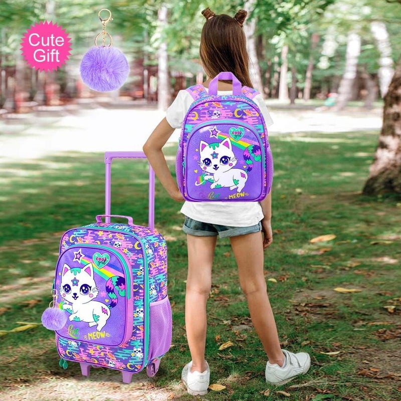 ZLYERT Store 2Pcs Girls Suitcase Set, Kids Carry on Rolling Luggage with Wheels, Cat Travel Suitcases with Toddler Backpack(Pink) - Image 2
